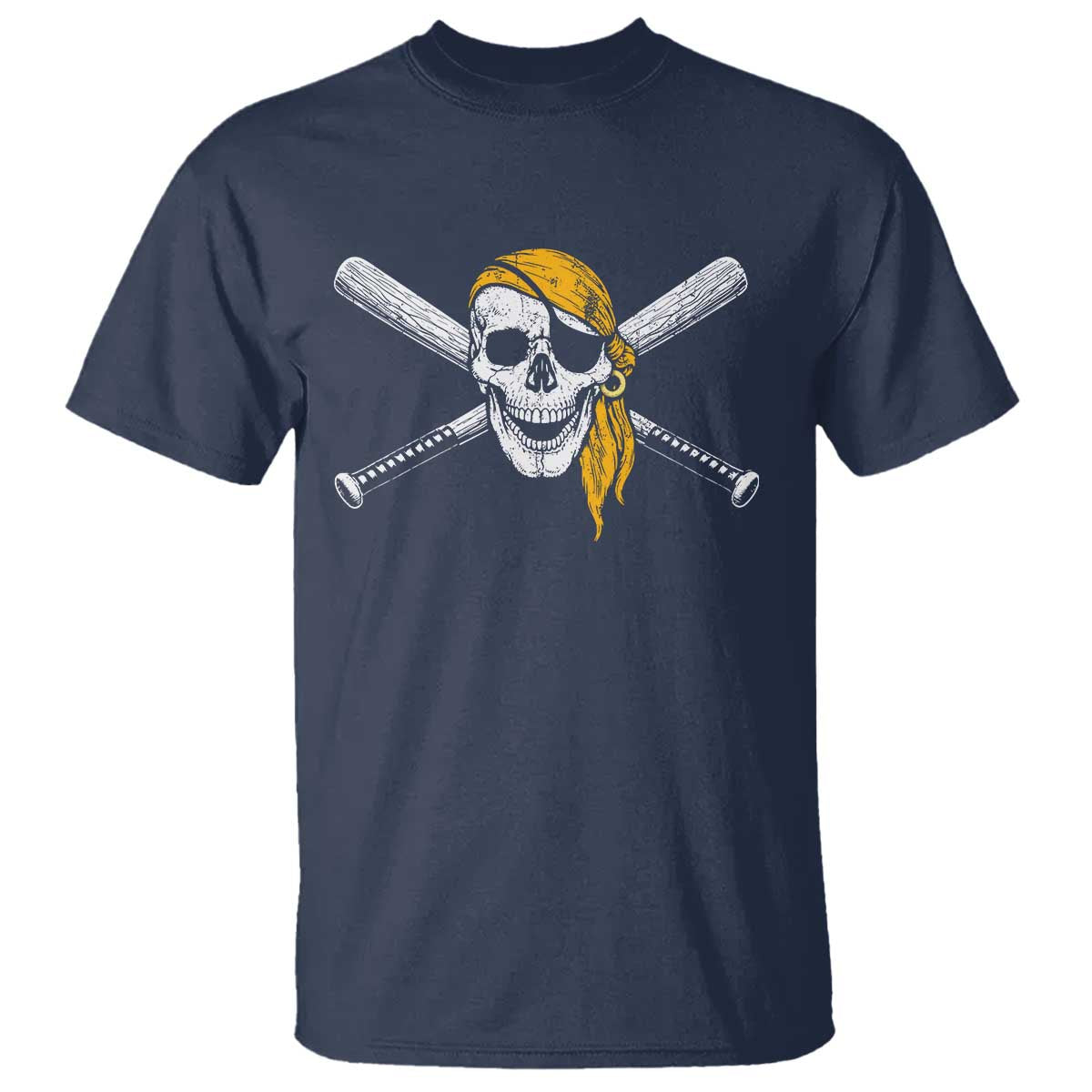 Baseball Pirate Skull T Shirt Retro Vintage Cross Baseball Bats TS10 Navy Print Your Wear