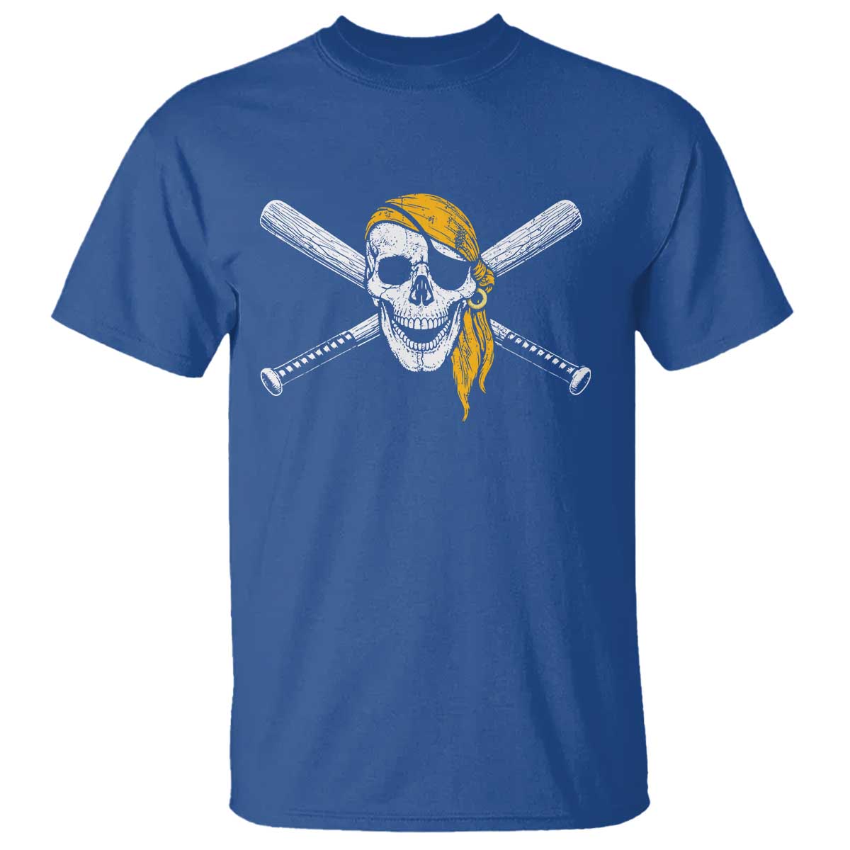 Baseball Pirate Skull T Shirt Retro Vintage Cross Baseball Bats TS10 Royal Blue Print Your Wear