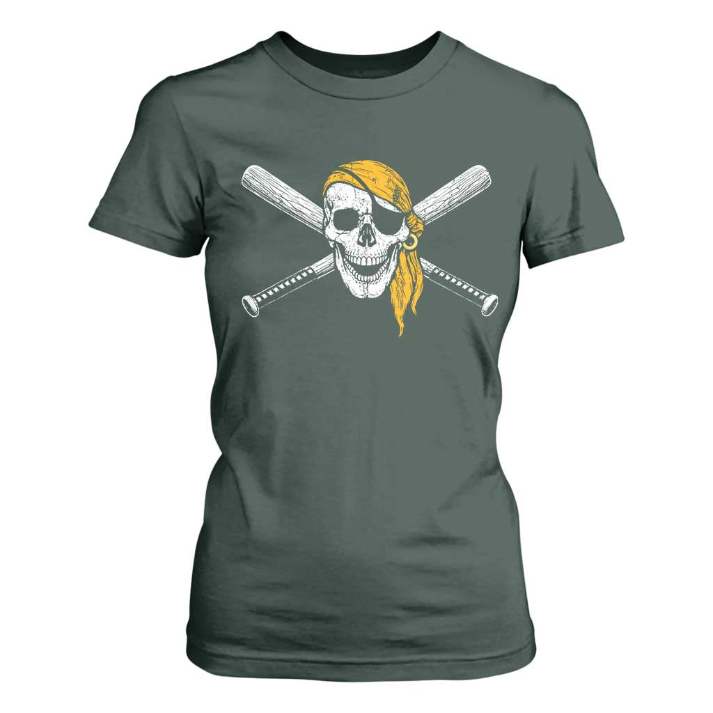 Baseball Pirate Skull T Shirt For Women Retro Vintage Cross Baseball Bats TS10 Dark Forest Green Print Your Wear