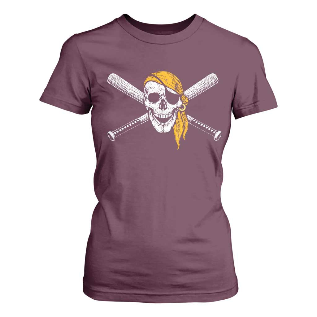 Baseball Pirate Skull T Shirt For Women Retro Vintage Cross Baseball Bats TS10 Maroon Print Your Wear