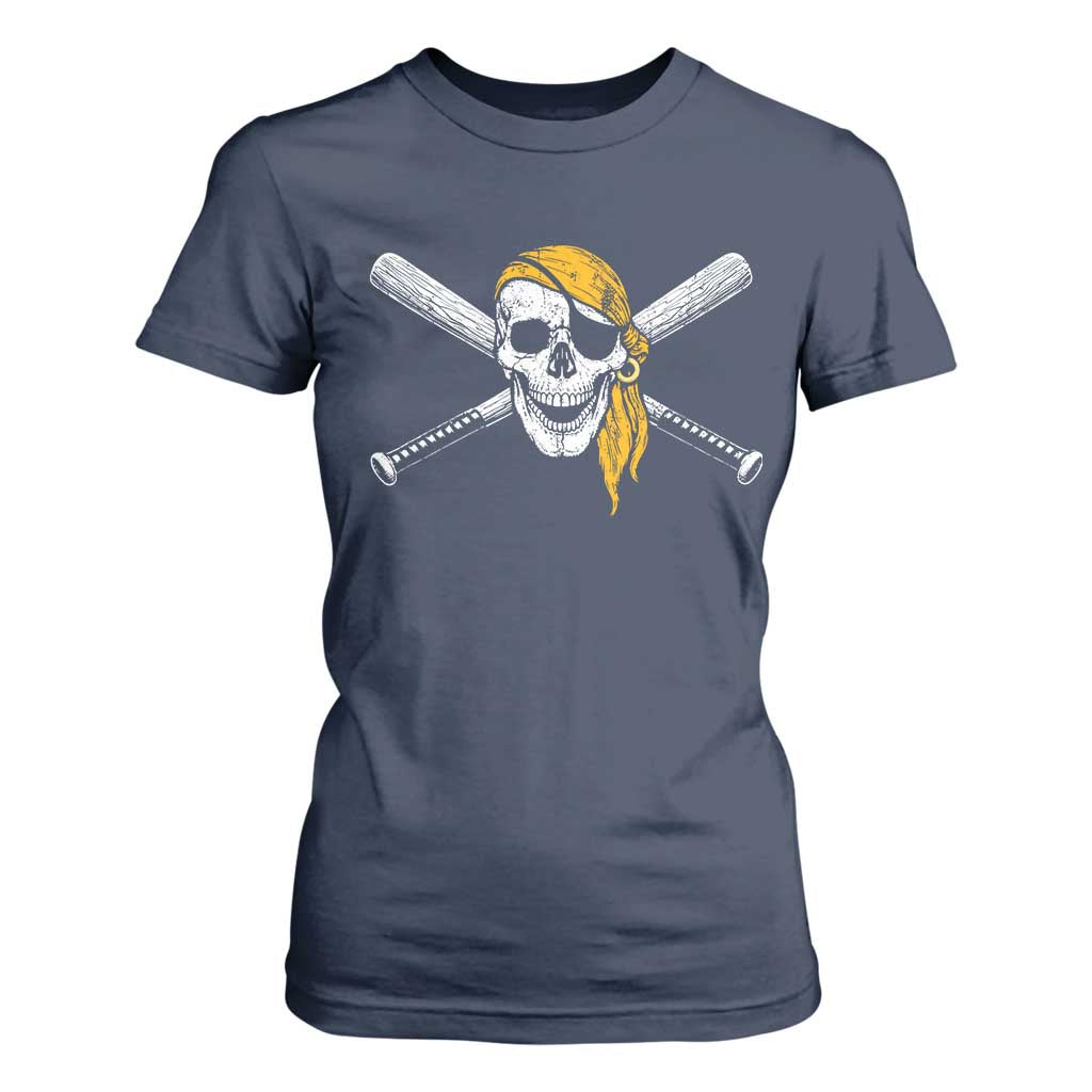 Baseball Pirate Skull T Shirt For Women Retro Vintage Cross Baseball Bats TS10 Navy Print Your Wear