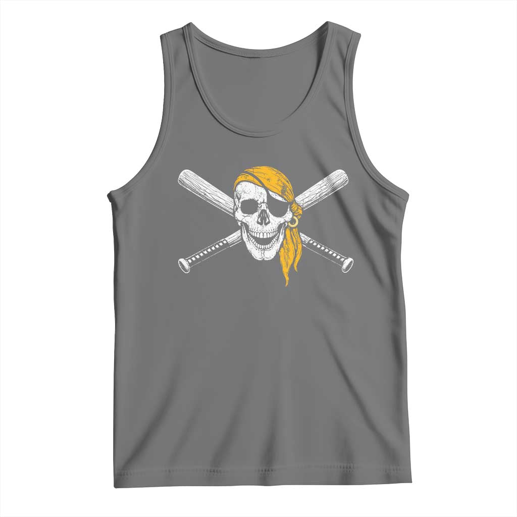 Baseball Pirate Skull Tank Top Retro Vintage Cross Baseball Bats TS10 Black Heather Print Your Wear