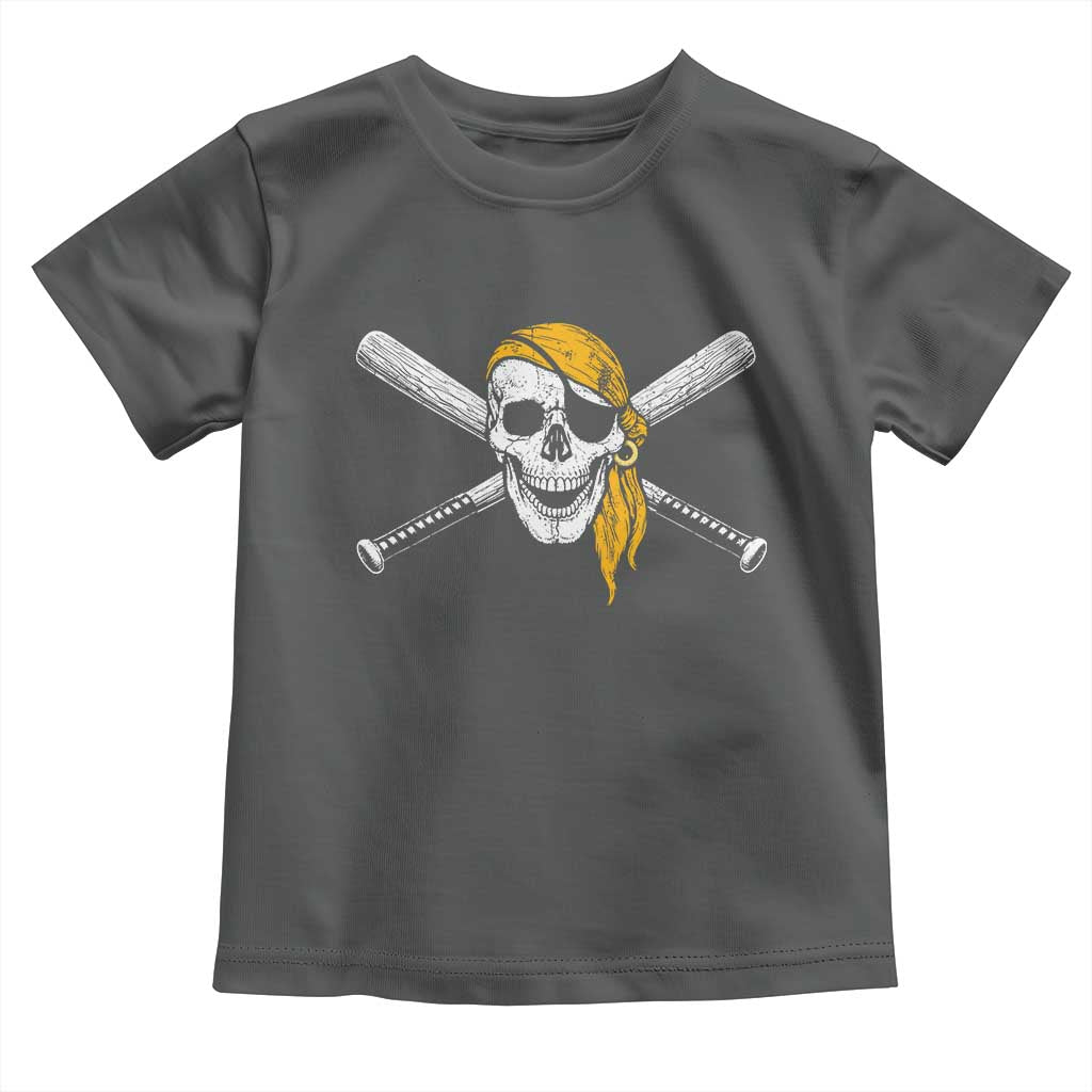 Baseball Pirate Skull Toddler T Shirt Retro Vintage Cross Baseball Bats TS10 Dark Heather Print Your Wear