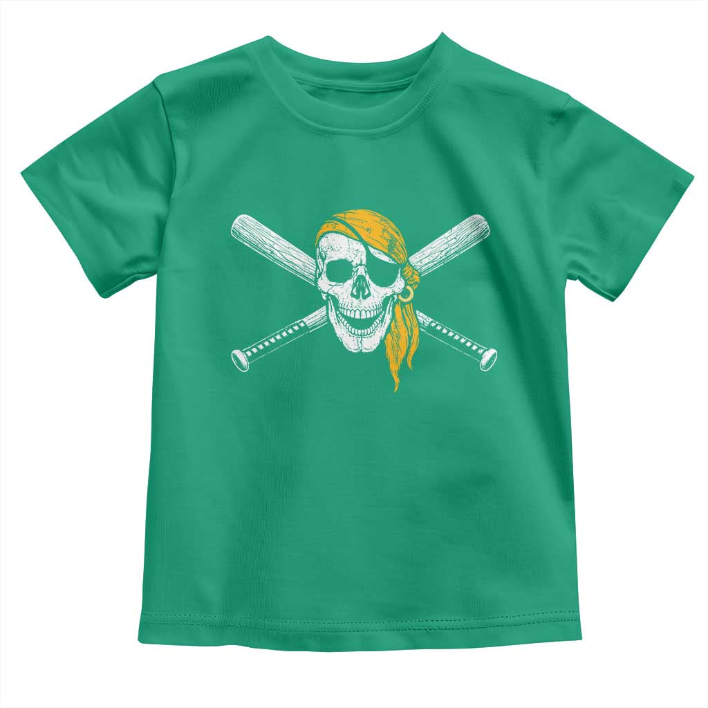 Baseball Pirate Skull Toddler T Shirt Retro Vintage Cross Baseball Bats TS10 Irish Green Print Your Wear