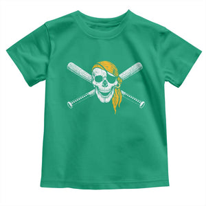 Baseball Pirate Skull Toddler T Shirt Retro Vintage Cross Baseball Bats TS10 Irish Green Print Your Wear