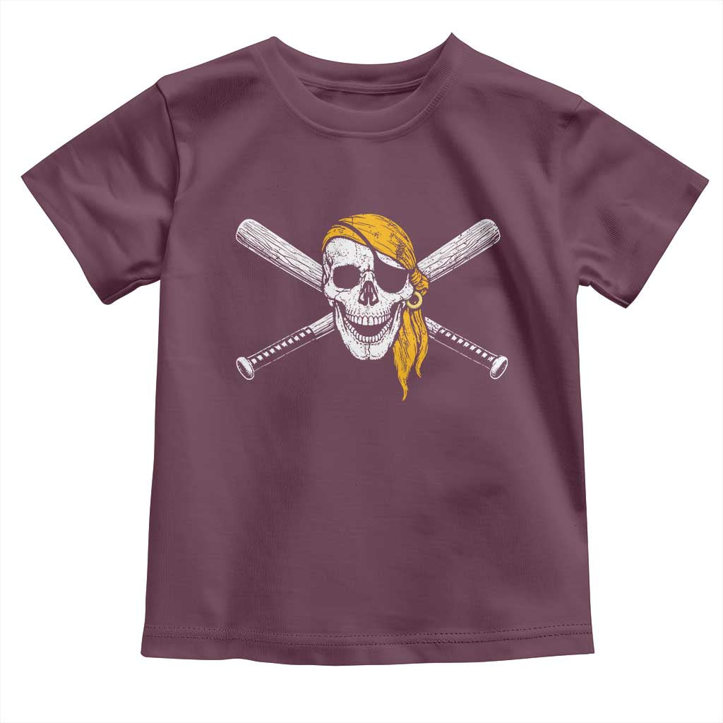 Baseball Pirate Skull Toddler T Shirt Retro Vintage Cross Baseball Bats TS10 Maroon Print Your Wear