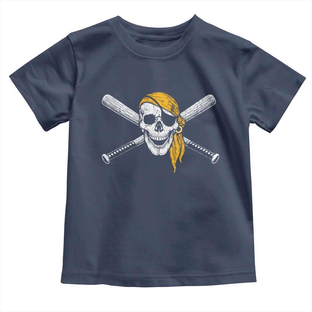 Baseball Pirate Skull Toddler T Shirt Retro Vintage Cross Baseball Bats TS10 Navy Print Your Wear