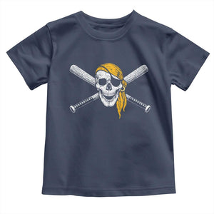 Baseball Pirate Skull Toddler T Shirt Retro Vintage Cross Baseball Bats TS10 Navy Print Your Wear