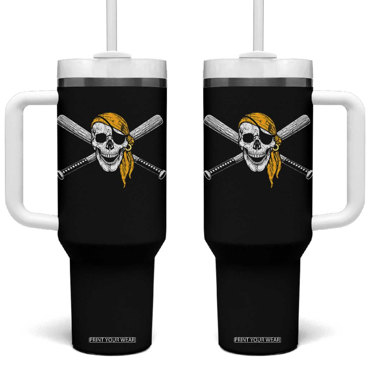 Baseball Pirate Skull Tumbler With Handle Retro Vintage Cross Baseball Bats TS10 One Size: 40 oz Black Print Your Wear