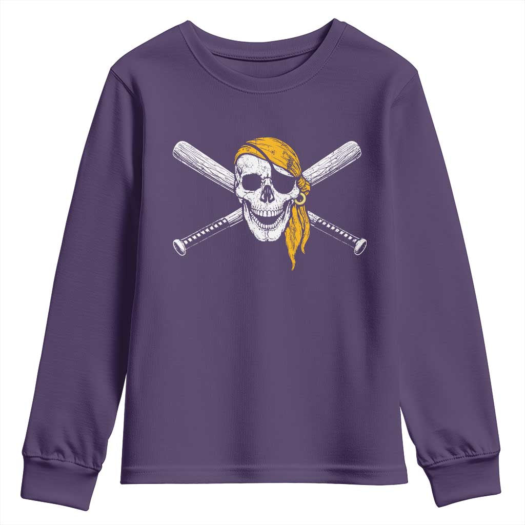 Baseball Pirate Skull Youth Sweatshirt Retro Vintage Cross Baseball Bats TS10 Purple Print Your Wear