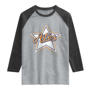 Vintage Astro Script Name Sports Style Raglan Shirt Retro Baseball Fans TS10 Heather Gray Heather Charcoal Print Your Wear