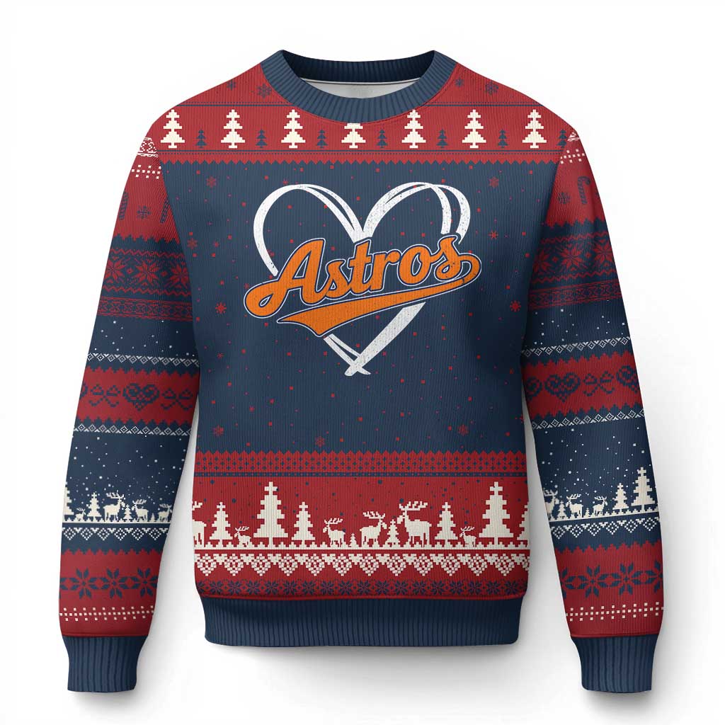 Vintage Astro Name Sports Style Ugly Christmas Sweater Varsity Script Vintage Baseball Heart Graphic TS10 Navy Red Print Your Wear