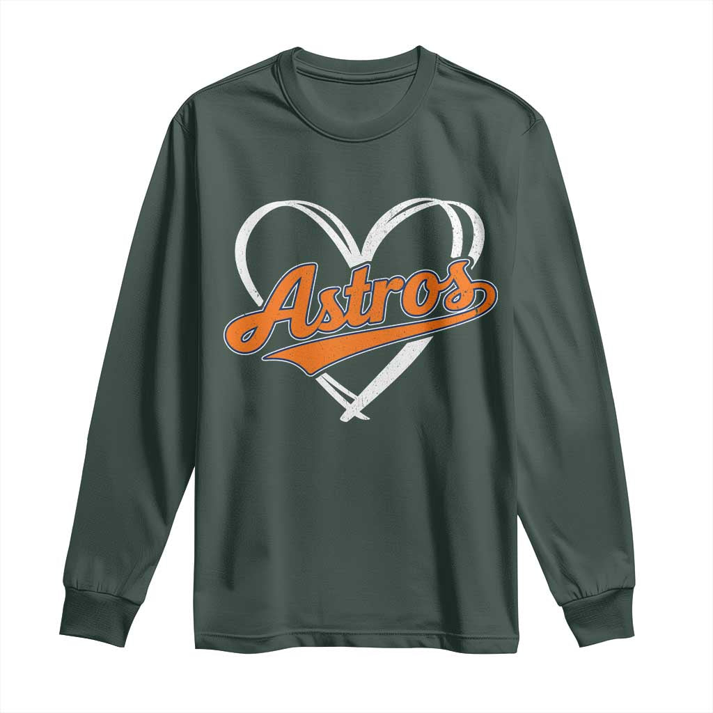 Vintage Astro Name Sports Style Long Sleeve Shirt Varsity Script Vintage Baseball Heart Graphic TS10 Dark Forest Green Print Your Wear