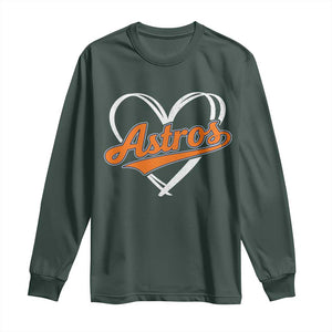 Vintage Astro Name Sports Style Long Sleeve Shirt Varsity Script Vintage Baseball Heart Graphic TS10 Dark Forest Green Print Your Wear