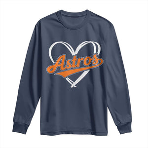 Vintage Astro Name Sports Style Long Sleeve Shirt Varsity Script Vintage Baseball Heart Graphic TS10 Navy Print Your Wear