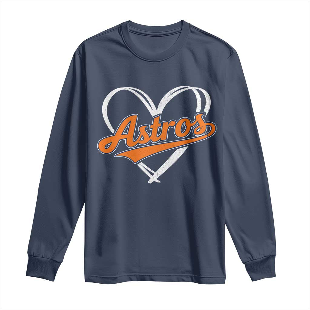Vintage Astro Name Sports Style Long Sleeve Shirt Varsity Script Vintage Baseball Heart Graphic TS10 Navy Print Your Wear