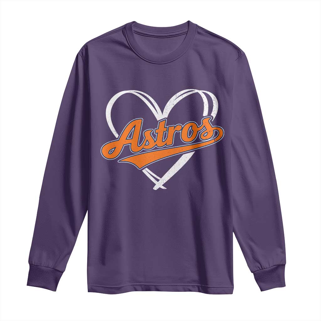 Vintage Astro Name Sports Style Long Sleeve Shirt Varsity Script Vintage Baseball Heart Graphic TS10 Purple Print Your Wear