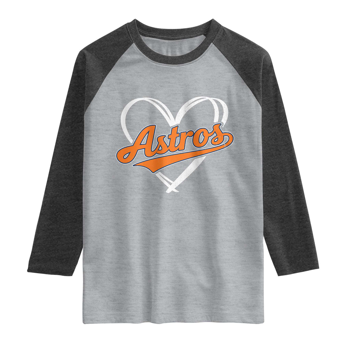 Vintage Astro Name Sports Style Raglan Shirt Varsity Script Vintage Baseball Heart Graphic TS10 Heather Gray Heather Charcoal Print Your Wear
