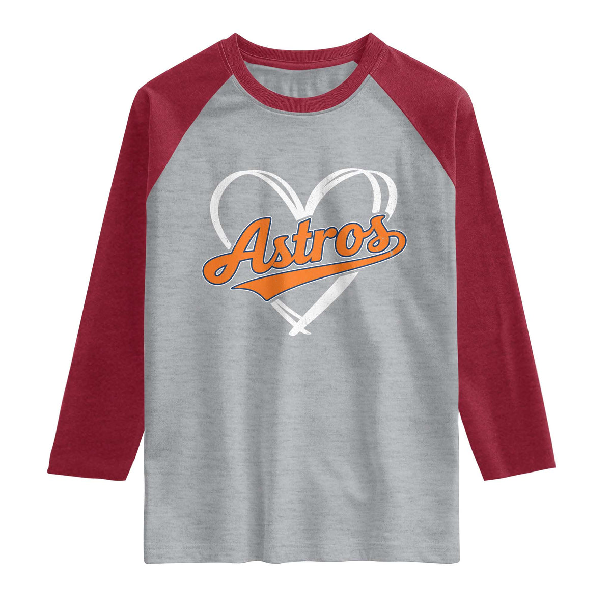 Vintage Astro Name Sports Style Raglan Shirt Varsity Script Vintage Baseball Heart Graphic TS10 Heather Gray Heather Red Print Your Wear