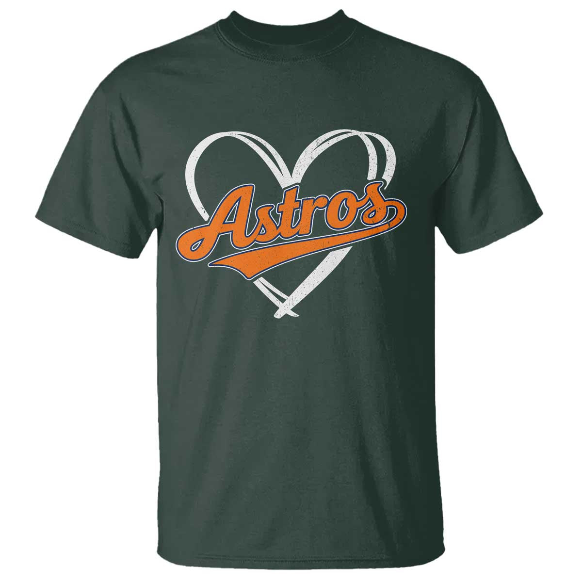 Vintage Astro Name Sports Style T Shirt Varsity Script Vintage Baseball Heart Graphic TS10 Dark Forest Green Print Your Wear