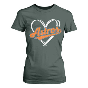 Vintage Astro Name Sports Style T Shirt For Women Varsity Script Vintage Baseball Heart Graphic TS10 Dark Forest Green Print Your Wear