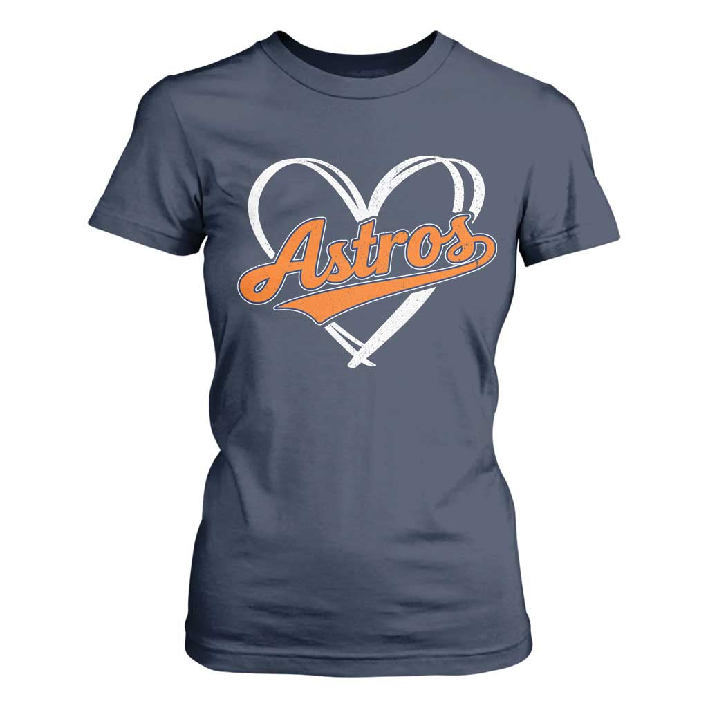 Vintage Astro Name Sports Style T Shirt For Women Varsity Script Vintage Baseball Heart Graphic TS10 Navy Print Your Wear