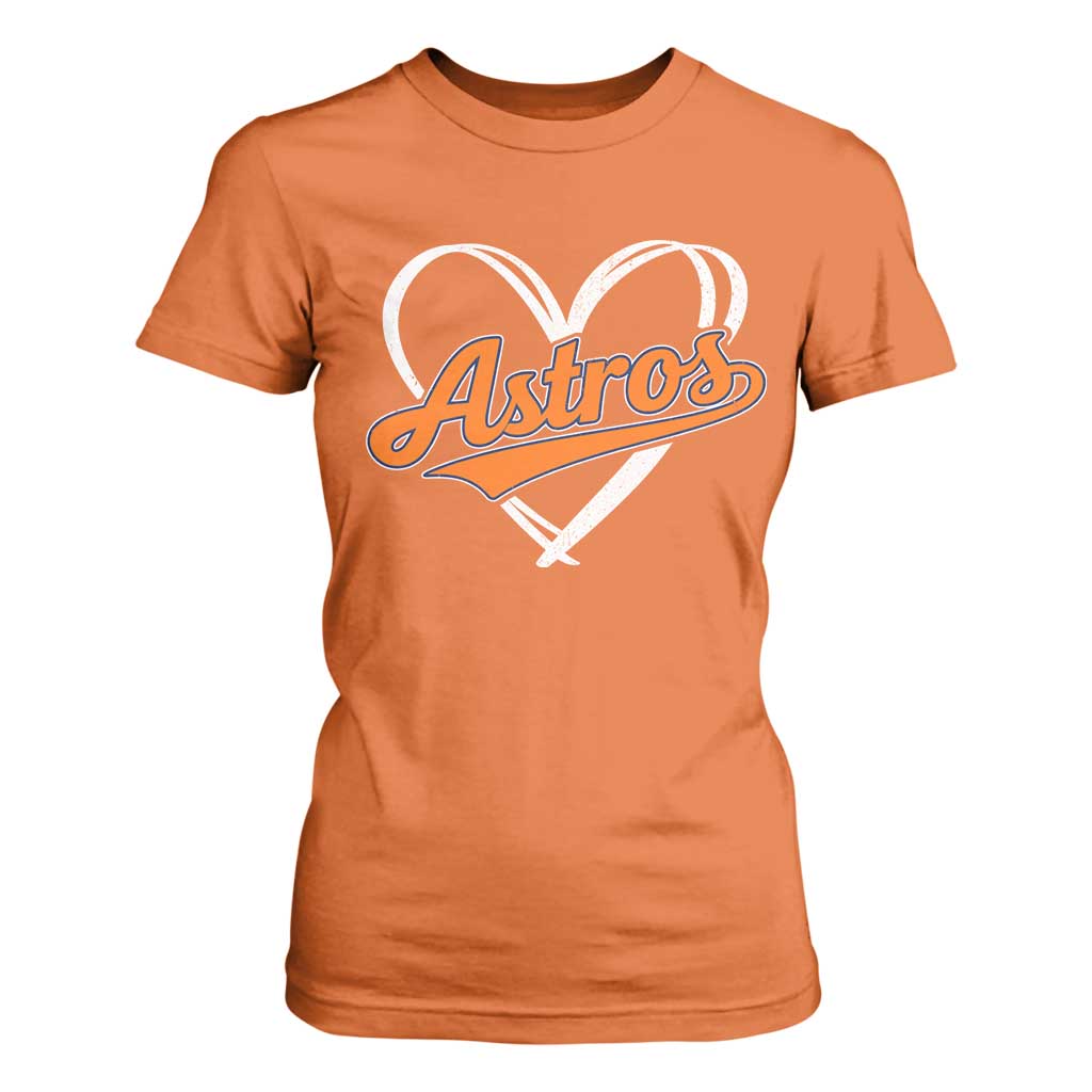 Vintage Astro Name Sports Style T Shirt For Women Varsity Script Vintage Baseball Heart Graphic TS10 Orange Print Your Wear