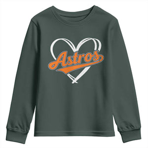 Vintage Astro Name Sports Style Youth Sweatshirt Varsity Script Vintage Baseball Heart Graphic TS10 Dark Forest Green Print Your Wear