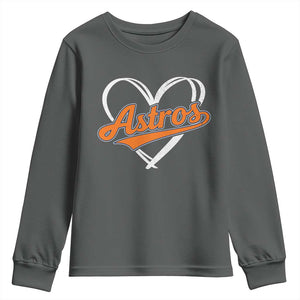Vintage Astro Name Sports Style Youth Sweatshirt Varsity Script Vintage Baseball Heart Graphic TS10 Dark Heather Print Your Wear