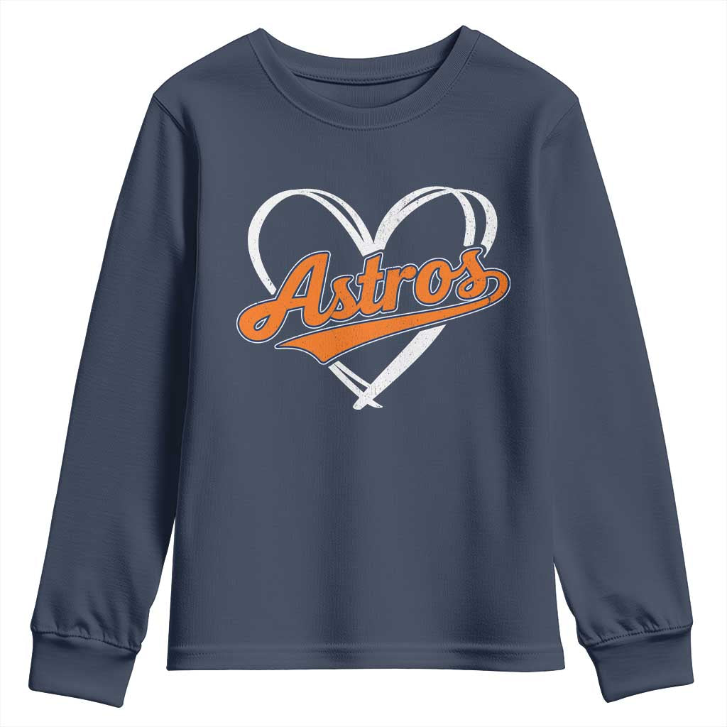Vintage Astro Name Sports Style Youth Sweatshirt Varsity Script Vintage Baseball Heart Graphic TS10 Navy Print Your Wear
