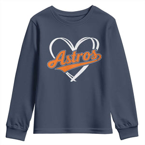 Vintage Astro Name Sports Style Youth Sweatshirt Varsity Script Vintage Baseball Heart Graphic TS10 Navy Print Your Wear