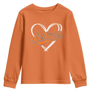 Vintage Astro Name Sports Style Youth Sweatshirt Varsity Script Vintage Baseball Heart Graphic TS10 Orange Print Your Wear