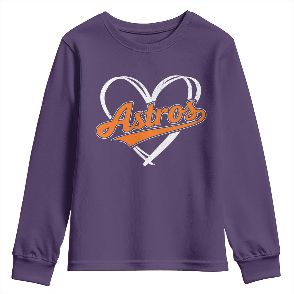 Vintage Astro Name Sports Style Youth Sweatshirt Varsity Script Vintage Baseball Heart Graphic TS10 Purple Print Your Wear