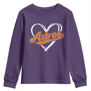 Vintage Astro Name Sports Style Youth Sweatshirt Varsity Script Vintage Baseball Heart Graphic TS10 Purple Print Your Wear