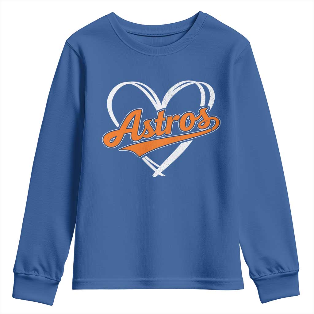 Vintage Astro Name Sports Style Youth Sweatshirt Varsity Script Vintage Baseball Heart Graphic TS10 Royal Blue Print Your Wear