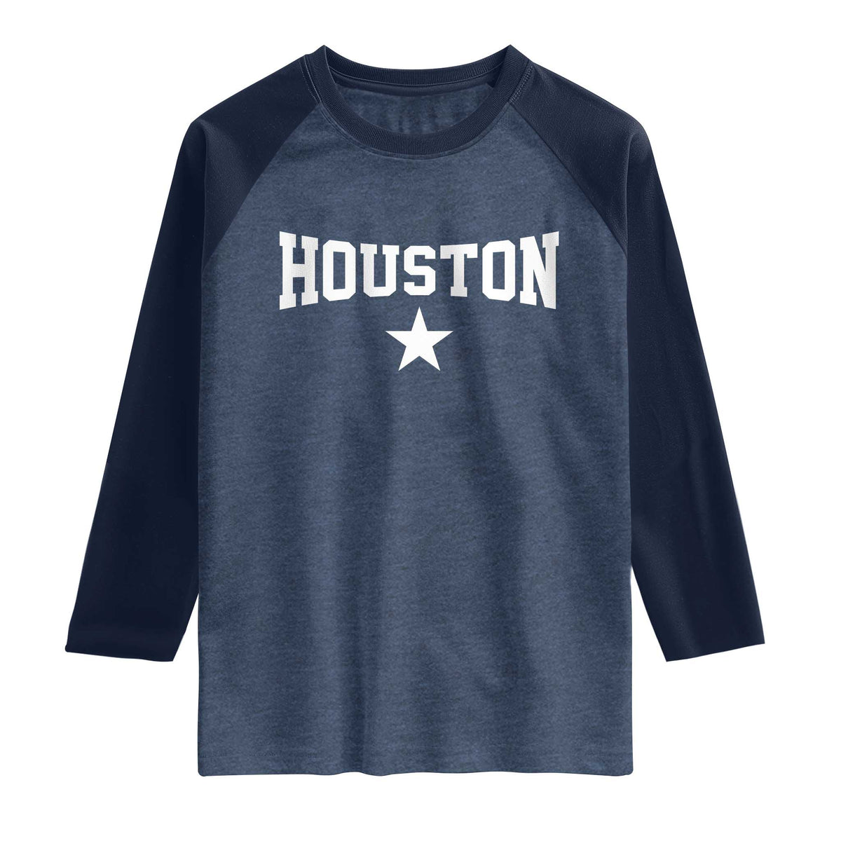 Vintage Houston Raglan Shirt Retro Texas Throwback Athletic Sports Style 80s 90s TS10 Heather Denim Navy Print Your Wear