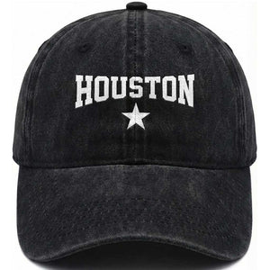 Vintage Houston Washed Cotton Baseball Cap Retro Texas Throwback Athletic Sports Style 80s 90s TS10 Print Your Wear