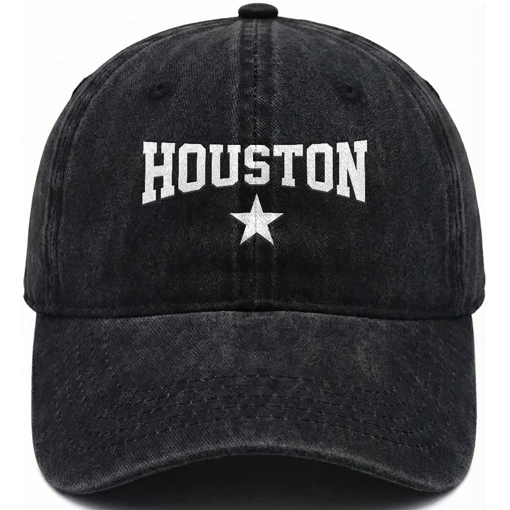 Vintage Houston Washed Cotton Baseball Cap Retro Texas Throwback Athletic Sports Style 80s 90s TS10 Print Your Wear