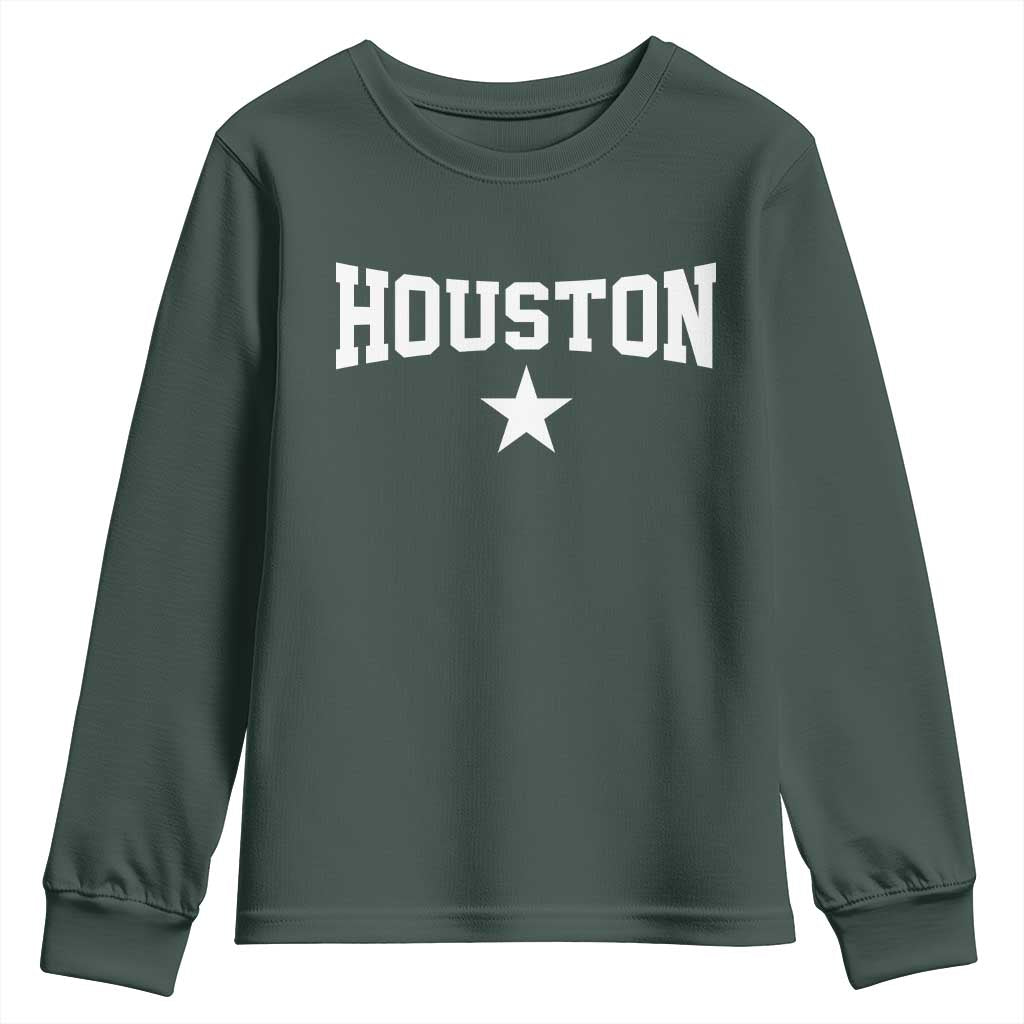 Vintage Houston Youth Sweatshirt Retro Texas Throwback Athletic Sports Style 80s 90s TS10 Dark Forest Green Print Your Wear