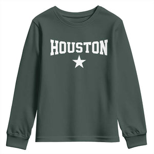 Vintage Houston Youth Sweatshirt Retro Texas Throwback Athletic Sports Style 80s 90s TS10 Dark Forest Green Print Your Wear
