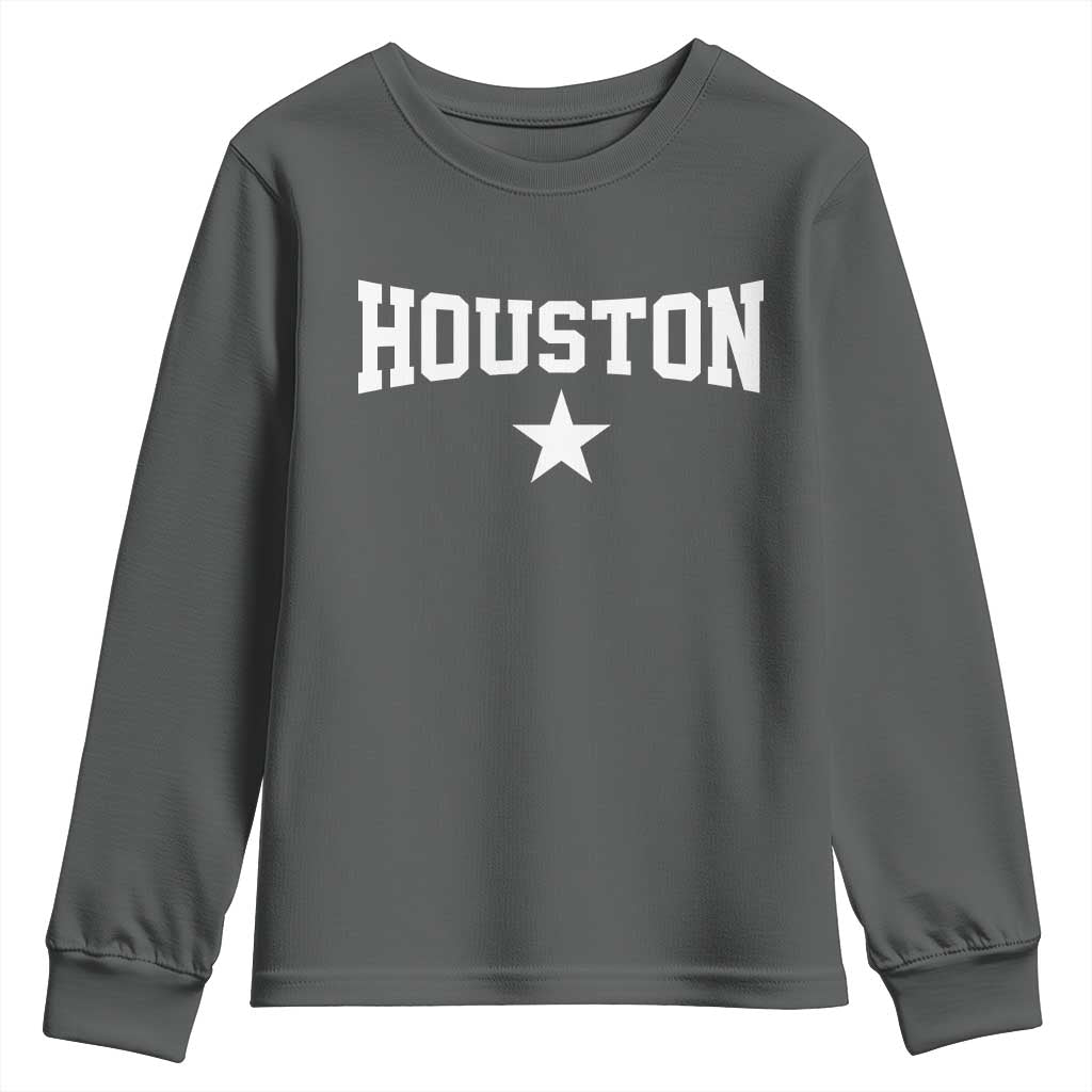 Vintage Houston Youth Sweatshirt Retro Texas Throwback Athletic Sports Style 80s 90s TS10 Dark Heather Print Your Wear