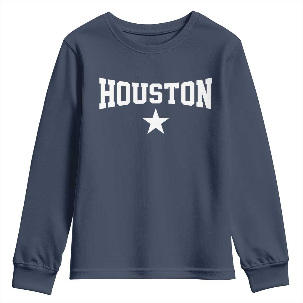 Vintage Houston Youth Sweatshirt Retro Texas Throwback Athletic Sports Style 80s 90s TS10 Navy Print Your Wear