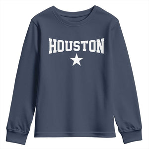 Vintage Houston Youth Sweatshirt Retro Texas Throwback Athletic Sports Style 80s 90s TS10 Navy Print Your Wear