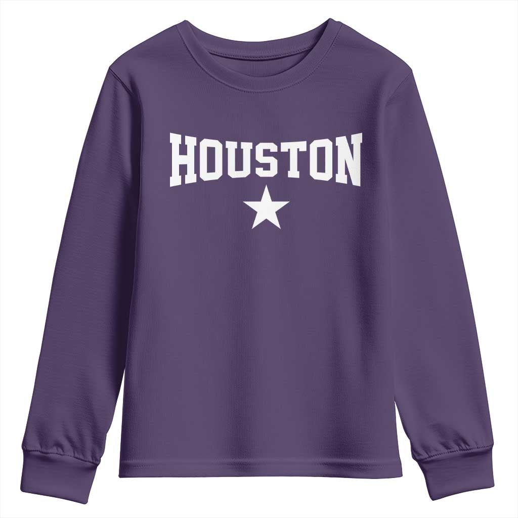 Vintage Houston Youth Sweatshirt Retro Texas Throwback Athletic Sports Style 80s 90s TS10 Purple Print Your Wear