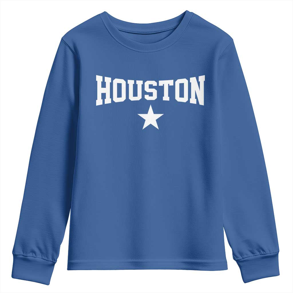 Vintage Houston Youth Sweatshirt Retro Texas Throwback Athletic Sports Style 80s 90s TS10 Royal Blue Print Your Wear