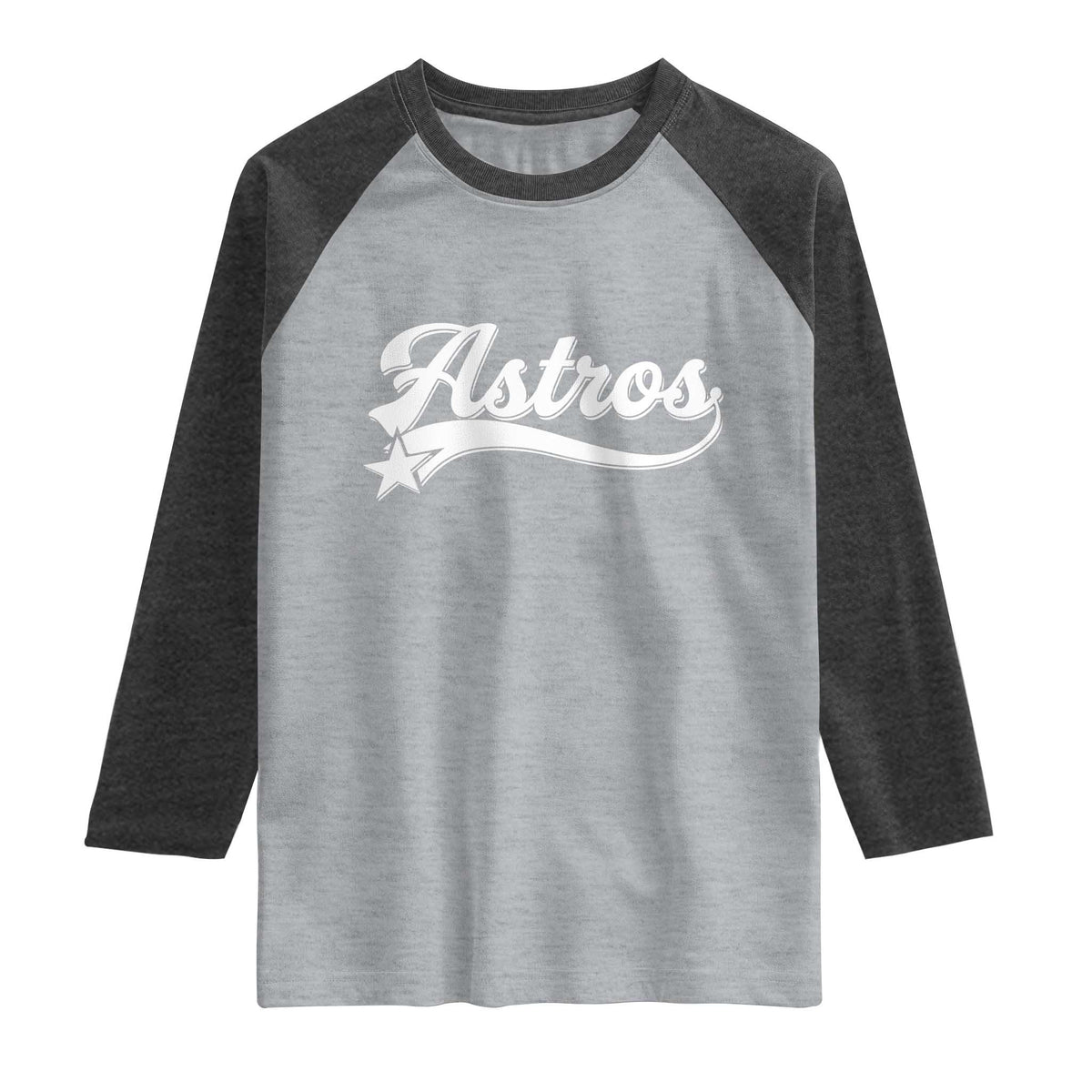Vintage Astro Script Name Raglan Shirt Texas Vintage Sports Jersey Style 80s 90s TS10 Heather Gray Heather Charcoal Print Your Wear