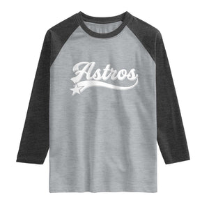 Vintage Astro Script Name Raglan Shirt Texas Vintage Sports Jersey Style 80s 90s TS10 Heather Gray Heather Charcoal Print Your Wear