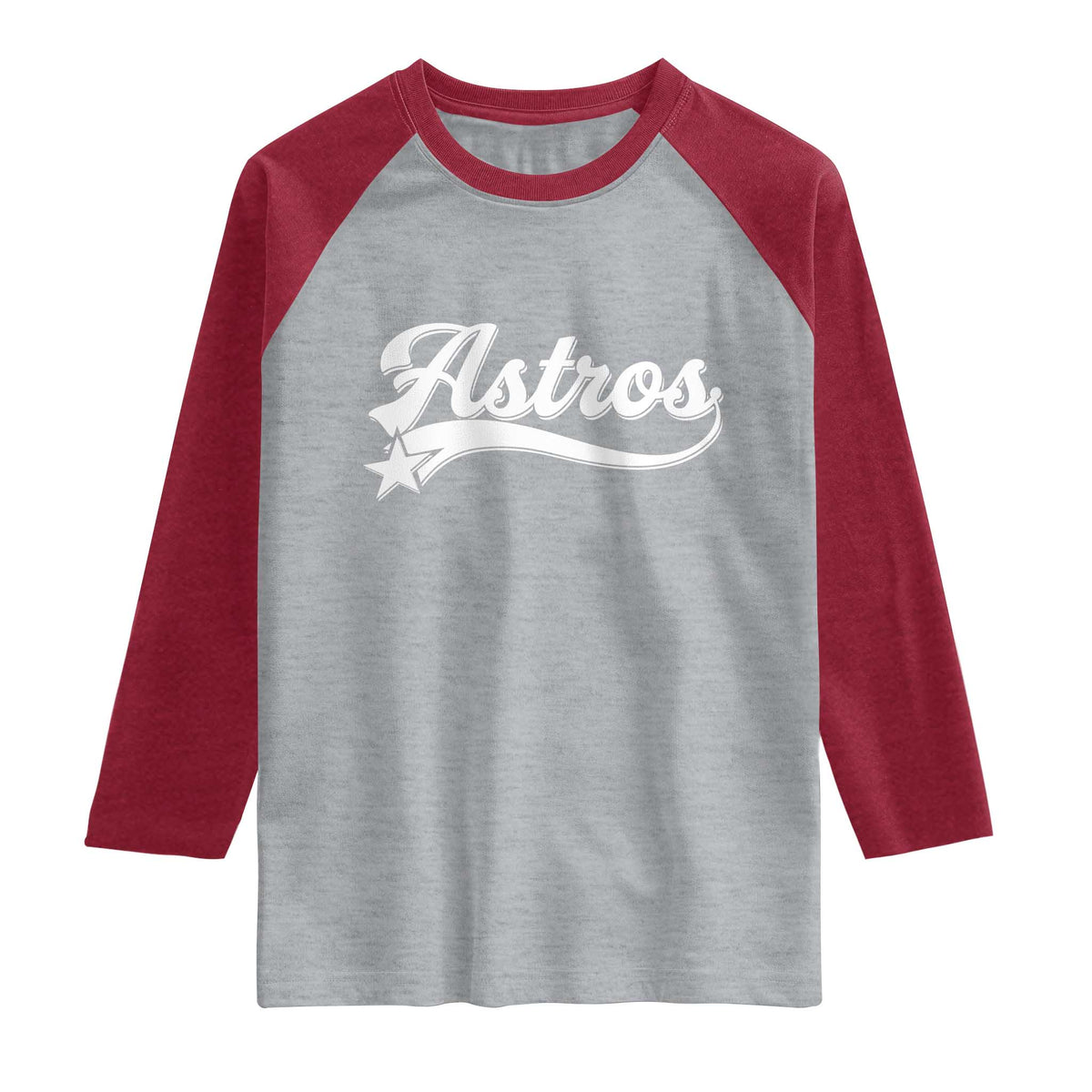 Vintage Astro Script Name Raglan Shirt Texas Vintage Sports Jersey Style 80s 90s TS10 Heather Gray Heather Red Print Your Wear