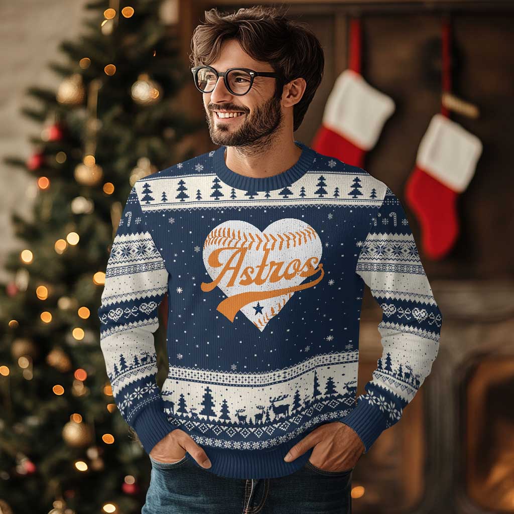 Retro Astro Script Name Ugly Christmas Sweater Baseball Heart Vintage Sports Fans TS10 Navy Beige Print Your Wear