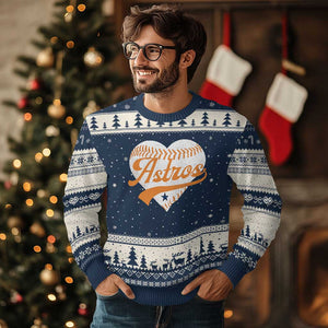 Retro Astro Script Name Ugly Christmas Sweater Baseball Heart Vintage Sports Fans TS10 Navy Beige Print Your Wear
